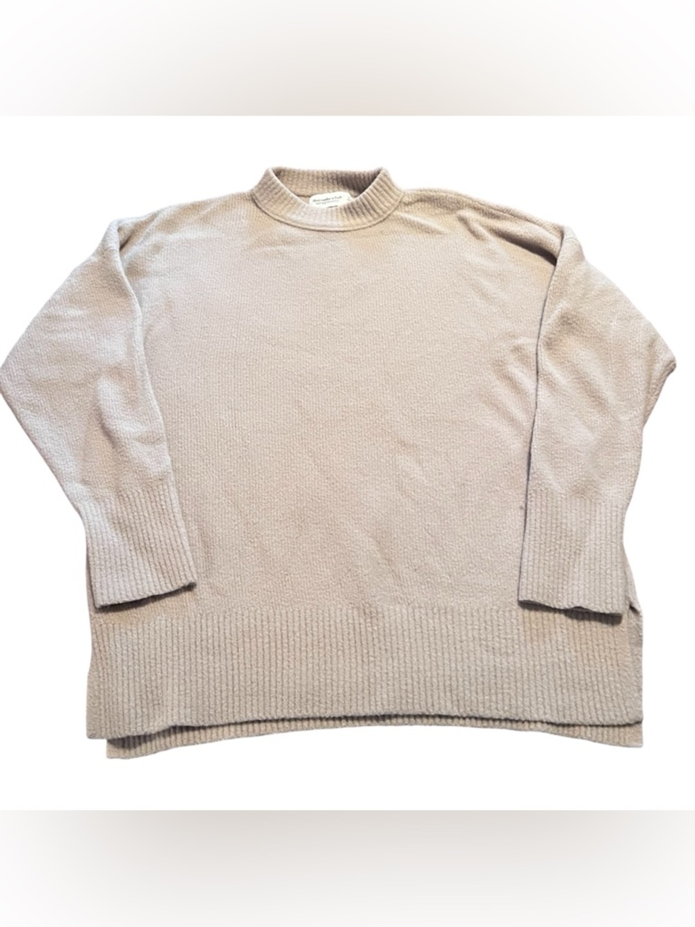 Abercrombie Fitch Sweater Women’s Small Tan Beige Crewneck Ribbed Trim Knit Soft